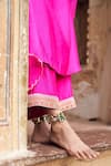 Shop_Pink City By Sarika_Pink Organza, Silk, Chanderi Beads Round Neck Rani Embroidered Kurta And Pant Set _Online_at_Aza_Fashions