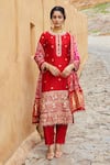 Buy_Pink City By Sarika_Red Silk, Chanderi, Gingham Tassels Round Neck Dandiya Raas Kurta Set _at_Aza_Fashions