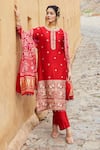 Shop_Pink City By Sarika_Red Silk, Chanderi, Gingham Tassels Round Neck Dandiya Raas Kurta Set _at_Aza_Fashions