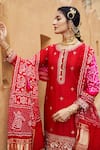Pink City By Sarika_Red Silk, Chanderi, Gingham Tassels Round Neck Dandiya Raas Kurta Set _at_Aza_Fashions