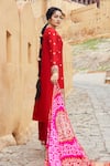 Buy_Pink City By Sarika_Red Silk, Chanderi, Gingham Tassels Round Neck Dandiya Raas Kurta Set 