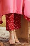 Shop_Pink City by Sarika_Peach Silk, Chanderi Embroidery Round Neck Hasti Kurta Pant Set _Online_at_Aza_Fashions