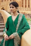 Shop_Pink City by Sarika_Emerald Green Kurta Silk Chanderi Embroidered Bandhani Hasti Angarkha Set _at_Aza_Fashions