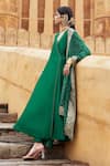 Shop_Pink City by Sarika_Emerald Green Kurta Silk Chanderi Embroidered Bandhani Hasti Angarkha Set 