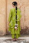 Shop_Pink City By Sarika_Green Silk, Chanderi, Gingham Embroidery, Tassels Kamal Ka Phool Kurta Set _at_Aza_Fashions