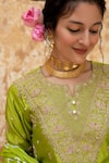 Buy_Pink City By Sarika_Green Silk, Chanderi, Gingham Embroidery, Tassels Kamal Ka Phool Kurta Set 