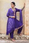 Buy_Pink City By Sarika_Purple Silk, Chanderi, Gingham Embroidery, Mor Kalidaar Anarkali Pant Set _at_Aza_Fashions