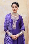 Shop_Pink City By Sarika_Purple Silk, Chanderi, Gingham Embroidery, Mor Kalidaar Anarkali Pant Set _at_Aza_Fashions