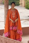 Buy_Pink City by Sarika_Orange Silk Embroidered Gota Round Sharara Set With Potli _at_Aza_Fashions