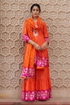 Shop_Pink City by Sarika_Orange Silk Embroidered Gota Round Sharara Set With Potli _at_Aza_Fashions