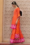 Shop_Pink City by Sarika_Orange Silk Embroidered Gota Round Sharara Set With Potli 