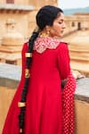 Pink City by Sarika_Red Silk Embroidered Bandhani Round Maharani Sharara Set With Detachable Collar _at_Aza_Fashions