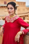 Buy_Pink City by Sarika_Red Silk Embroidered Bandhani Round Maharani Sharara Set With Detachable Collar 