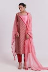 Buy_Pink City by Sarika_Peach Kurta And Pant Silk Embroidered Bandhani Square Gold Thread Set _at_Aza_Fashions