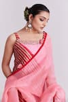 Shop_Pink City by Sarika_Peach Kurta And Pant Silk Embroidered Bandhani Square Gold Thread Set _Online_at_Aza_Fashions