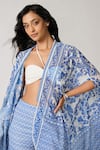 Buy_S&N by Shantnu Nikhil_Blue Shimmer Chiffon Printed Floral Open Paisley Cape _Online_at_Aza_Fashions