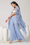 Shop_S&N by Shantnu Nikhil_Blue Shimmer Chiffon Printed Floral Open Paisley Cape _Online_at_Aza_Fashions