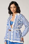 S&N by Shantnu Nikhil_Blue Silk Twill Printed Paisley Collar Floral Shirt _Online_at_Aza_Fashions