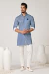 Buy_S&N by Shantnu Nikhil_Blue Crepe Jersey Printed Sartorial Geometric Short Kurta _at_Aza_Fashions