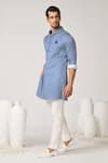 Buy_S&N by Shantnu Nikhil_Blue Crepe Jersey Printed Sartorial Geometric Short Kurta _Online_at_Aza_Fashions