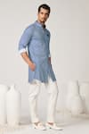 Shop_S&N by Shantnu Nikhil_Blue Crepe Jersey Printed Sartorial Geometric Short Kurta _Online_at_Aza_Fashions