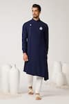 Buy_S&N by Shantnu Nikhil_Blue Rayon Blend Embroidered Crest Asymmetric Kurta _at_Aza_Fashions