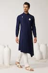 Buy_S&N by Shantnu Nikhil_Blue Rayon Blend Embroidered Crest Asymmetric Kurta _Online_at_Aza_Fashions