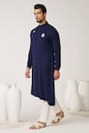 Shop_S&N by Shantnu Nikhil_Blue Rayon Blend Embroidered Crest Asymmetric Kurta _Online_at_Aza_Fashions