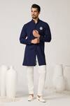 Buy_S&N by Shantnu Nikhil_Blue Rayon Blend Embroidered Crest Kurta _at_Aza_Fashions