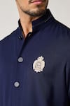 S&N by Shantnu Nikhil_Blue Rayon Blend Embroidered Crest Kurta _Online_at_Aza_Fashions