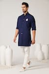 Shop_S&N by Shantnu Nikhil_Blue Rayon Blend Embroidered Crest Kurta _Online_at_Aza_Fashions