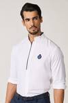 Shop_S&N by Shantnu Nikhil_White Rayon Blend Embroidered Crest Shirt _Online_at_Aza_Fashions