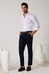 S&N by Shantnu Nikhil_White Linen Embroidered Crest Pattern Shirt _Online_at_Aza_Fashions