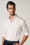 Shop_S&N by Shantnu Nikhil_White Cotton Jacquard Woven Checkered Textured Shirt _Online_at_Aza_Fashions