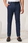 S&N by Shantnu Nikhil_Blue Rayon Nylon Blend Solid Straight Trouser _Online_at_Aza_Fashions