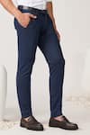 Buy_S&N by Shantnu Nikhil_Blue Rayon Nylon Blend Solid Straight Trouser _Online_at_Aza_Fashions