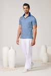 Buy_S&N by Shantnu Nikhil_Blue Crepe Jersey Printed Sartorial Geometric T-shirt _at_Aza_Fashions