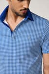 S&N by Shantnu Nikhil_Blue Crepe Jersey Printed Sartorial Geometric T-shirt _Online_at_Aza_Fashions