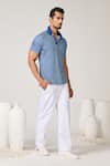 Buy_S&N by Shantnu Nikhil_Blue Crepe Jersey Printed Sartorial Geometric T-shirt _Online_at_Aza_Fashions