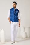 Buy_S&N by Shantnu Nikhil_Blue Silk Twill Printed Sartorial Geometric Bundi _at_Aza_Fashions