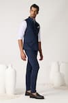 Buy_S&N by Shantnu Nikhil_Blue Rayon Nylon Blend Solid Flap Pocket Bundi _Online_at_Aza_Fashions