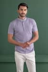 Buy_AMIT ARORA_Purple Cotton Knit Plain Crest Embroidered T-shirt _at_Aza_Fashions