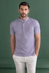 AMIT ARORA_Purple Cotton Knit Plain Crest Embroidered T-shirt _Online_at_Aza_Fashions