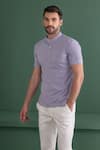 Buy_AMIT ARORA_Purple Cotton Knit Plain Crest Embroidered T-shirt _Online_at_Aza_Fashions