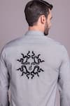 Buy_AMIT ARORA_Grey Cotton Knit Placement Embroidery Face Motif Abstract Shirt 