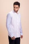 AMIT ARORA_White Cotton Knit Placement Print Stripe Pattern Shirt _Online_at_Aza_Fashions