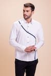 Buy_AMIT ARORA_White Cotton Knit Placement Patch Panel Contrast Work Shirt _at_Aza_Fashions