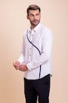 AMIT ARORA_White Cotton Knit Placement Patch Panel Contrast Work Shirt _Online_at_Aza_Fashions