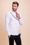 Buy_AMIT ARORA_White Cotton Knit Placement Patch Panel Contrast Work Shirt _Online_at_Aza_Fashions