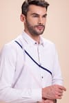 Shop_AMIT ARORA_White Cotton Knit Placement Patch Panel Contrast Work Shirt _Online_at_Aza_Fashions